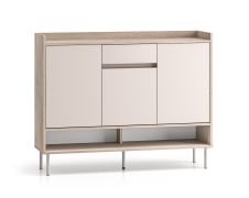 Commode / Trois portes / Dimensions : 120 x 34 x 95 cm / Buffet / Chêne Cremona / Cachemire / Système de fermeture Soft-Close / 1 tiroir / 9 compartiments / Pour l'entrée