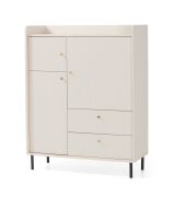 Commode / 2 tiroirs / Couleur : Beige avec effet bois / 3 tablettes en bois / Dimensions : 103,5 x 42 x 133 cm / 3 portes / Pieds et poignées : métal / 6 compartiments