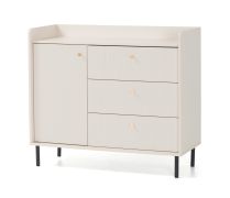 Commode / 2 compartiments / Couleur : Beige avec effet bois / Étroite / 3 tiroirs / Dimensions : 103,5 x 42 x 91 cm / 1 porte / Design sobre / Pieds et poignées : métal