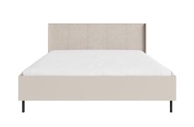 Lit double / Lit d'appoint / Couleur : Beige avec effet bois / Rembourrage de tête de lit / Surface de couchage : 160 x 200 cm / Sommier à lattes relevable inclus / Pieds : métal