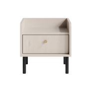 Table de chevet / Couleur : Beige avec effet bois / Design épuré / 1 tiroir / Dimensions : 40 x 36 x 41 cm / Pieds et Poignées : métal / Pour la chambre à coucher