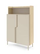 Commode / Couleur : Chêne Mavelie / Macadamia / 2 portes battantes / 3 compartiments / 103 x 42 x 160 cm / Fonction push-to-open / Pieds en métal