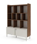 Étagère / Couleur : Cachemire / Noyer Alba / Bibliothèque / 1 porte battante / 1 tiroir / 10 compartiments / 113 x 42 x 160 cm / Fonction Push-to-open