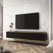 Meuble TV bas grand format noir | 3 compartiments à clapet | Horsham 05 | 30 x 175 x 32 cm