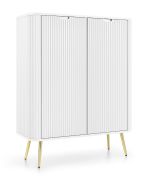 Commode blanche Makreb 16 | 6 compartiments | 129 x 103 x 39 cm | Pieds métal doré | 2 portes | Soft Close | Façades fraisées | Bandes ABS