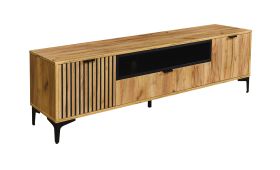 Meuble TV long design moderne | Calmuco 06 | Chêne Craft Or & Noir | 2 portes | 51,5 x 170 x 40,5 cm | Stable et robuste