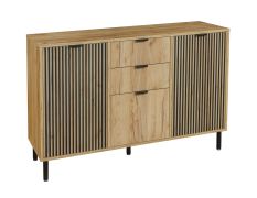 Buffet 3 portes Luanco 04 | Chêne Gold Craft | Façade rainurée | 2 tiroirs | 88 x 130,5 x 40,5 cm