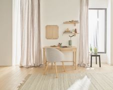 Chambre complète 4 pièces style scandinave | Finition chêne naturel | Coiffeuse 2 tiroirs, miroir rabattable, 2 étagères murales