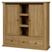 Vitrine Matam 07 chêne | 130 x 135 x 40 cm | 2 portes, 3 tiroirs, 4 étagères | Style rustique élégant