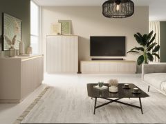 Ensemble salon Finghall 3 pièces | Beige élégant | Soft-Close | Meuble TV, bahut, buffet | Finition chants ABS