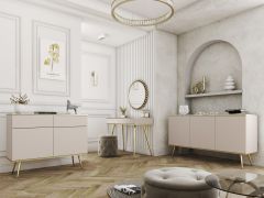 Ensemble salon Horsham 3 pièces | Beige raffiné | Pieds or | Push-to-open | Bords ABS