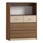 Commode Pasuruan 14 | Noyer & Érable | 110 x 85 x 37 cm | Design moderne, 4 tiroirs