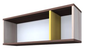 Étagère murale Kerema 12 | Noyer, orme et jaune | 35 x 100 x 25 cm | Design moderne
