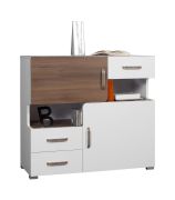 Commode Bulolo 12 | Blanc & Noyer | 93 x 100 x 44 cm | Design moderne et rangement optimal