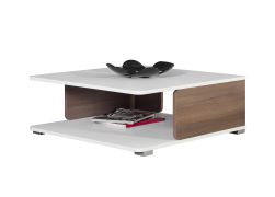 Table basse Bulolo 01 | Blanc et Noyer | 75 x 80 x 33 cm | Espace de rangement élégant