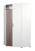 Armoire d’angle à portes battantes Bulolo 20 | Blanc & noyer | 198 x 100 x 100 cm