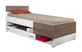 Lit simple Bulolo 14 | Couchage 90 x 200 cm | Coloris blanc et noyer | Design moderne et chaleureux