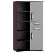 Bibliothèque Tabubil 17 | Finition wengé / gris | 145 x 80 x 41 cm | 2 portes, 2 tiroirs, 5 étagères