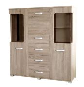 Vitrine Kikori 05 | Chêne Sonoma | 135 x 125 x 40 cm | Élégance moderne et espace de rangement