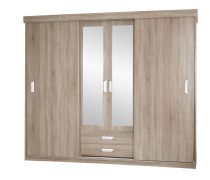 Armoire portes coulissantes Kikori 13 | Chêne Sonoma | 210 x 200 x 62 cm | Miroirs et tiroirs intégrés