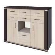 Commode moderne 3 portes 6 tiroirs | Chêne Sonoma foncé/clair | 105 x 130 x 40 cm | Série Aitape