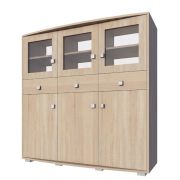 Vitrine moderne 152 x 160 x 40 cm | Finition chêne Sonoma | 3 portes vitrées, 3 tiroirs, 6 étagères