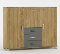 Commode design Ciomas 04 | Chêne de Sonoma & gris | 104 x 135 x 40 cm | Rangement moderne