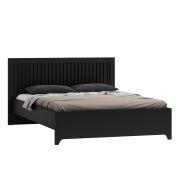 Lit une place noir design | 140 x 200 cm | tête de lit à lamelles | sommier à lattes | pieds métal
