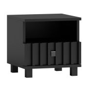 Table de chevet compacte noire | 1 tiroir Soft Close | 43 x 40 x 40 cm | Pieds métal | Finition lamelles