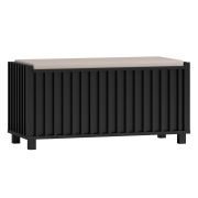 Banc coffre noir avec assise rembourrée blanche | Rangement intégré | Pieds métal | 48 x 99 x 40 cm | Labota 08