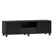 Meuble TV noir Labota 09 | 43 x 140 x 50 cm | 2 portes, 1 tiroir Soft Close, 3 compartiments | Pieds métal