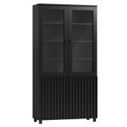 Vitrine noire 200 x 106 x 40 cm | 2 portes vitrées & 2 portes bois | 12 compartiments | Pieds métal | Design élégant