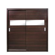Armoire penderie à portes coulissantes Sepatan 06 | 210 x 150 x 60 cm | Coloris wengé | Grand miroir