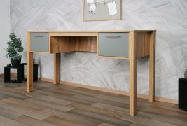 Bureau Braianik 17 en Chêne Wotan / Vert, 75 x 138 x 53 cm, avec 2 tiroirs pratiques, Poignées en métal, chants en ABS, bureau, salon