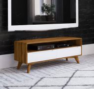 Meuble TV Timaru 23 | Chêne sauvage huilé & blanc | 48 x 120 x 40 cm | Design partiellement massif