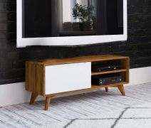 Meuble TV Timaru 24 | Chêne sauvage huilé & blanc | 48 x 120 x 40 cm | Design haut de gamme