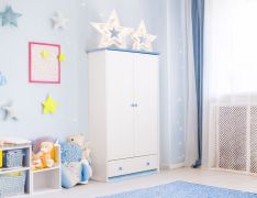 Armoire en pin massif blanc et bleu | 182 x 80 x 60 cm | Design moderne | Modèle 003