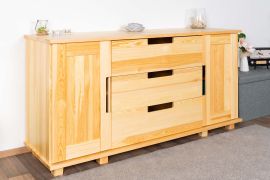 Commode en pin massif naturel 004 | 80 x 160 x 47 cm | 3 tiroirs, 2 portes, rangement spacieux