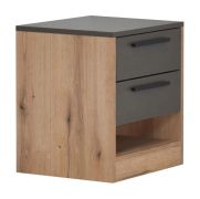 Table de nuit Cerdanyola 12 | Chêne / Gris | 2 tiroirs | 52 x 50 x 40 cm | Design moderne et compact