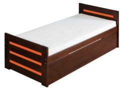 Lit enfant Milo 33 | 2 couchages & sommier inclus | couleur noyer / orange | 90 x 200 cm | Design moderne