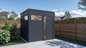 Abri de jardin Basel 02 avec plancher, abri de jardin en anthracite - en éléments de 19 mm, surface au sol : 5,29 m², toit plat