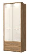 Armoire penderie à portes battantes Gataivai 52 | LED intégrée | Beige haute brillance & Noyer | 224 x 92 x 56 cm