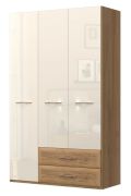 Armoire penderie Gataivai 36 | Beige brillant & Noyer | 224 x 137 x 56 cm | 3 portes, 2 tiroirs