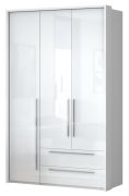 Armoire penderie à portes battantes Siumu 27 | Blanc / Blanc brillant | 226 x 142 x 60 cm | Organisation optimale