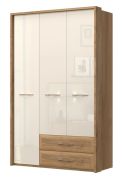 Armoire penderie à portes battantes Gataivai 45 | Beige brillant & noyer | 224 x 137 x 56 cm