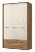 Armoire penderie Gataivai 44 | 3 portes | Beige brillant & Noyer | 224 x 137 x 56 cm