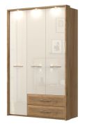 Armoire portes battantes Gataivai 54 | Cadre LED | Beige brillant & Noyer | 224 x 137 x 56 cm