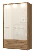 Armoire penderie à portes battantes Gataivai 53 avec cadre LED | Beige brillant & Noyer | 224 x 137 x 56 cm