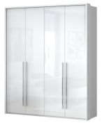 Armoire penderie à portes battantes Siumu 23 | Blanc/Blanc brillant | 226 x 187 x 60 cm | Organisation optimale