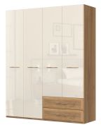Armoire penderie Gataivai 38 | Beige brillant & noyer | 224 x 182 x 56 cm | Design contemporain